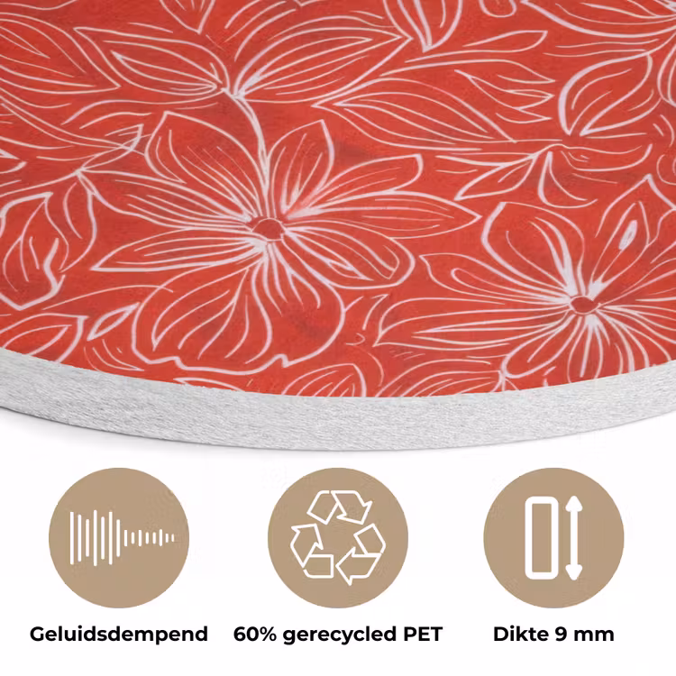 Bloemen - Patroon - Rood Akoestische PET Vilt - Rond klein 838 -closeup_NL