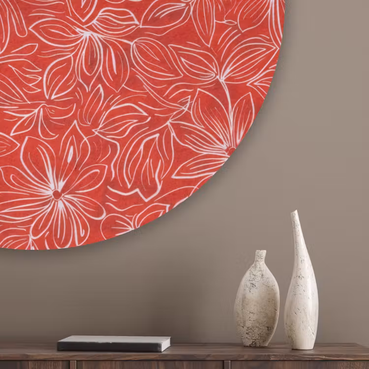 Bloemen - Patroon - Rood Akoestische PET Vilt - Rond klein 838 -sfeer5_closeup