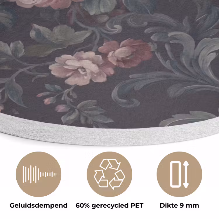 Bloemen - Patroon - Sierlijk - Roze - Donker Akoestische PET Vilt - Rond klein -closeup_NL
