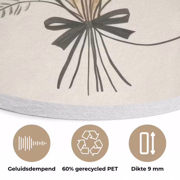 Bloemen - Quote - Beige - Lint Akoestische PET Vilt - Rond klein -closeup_NL