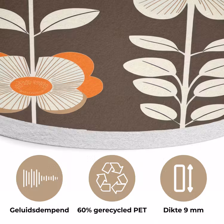 Bloemen - Retro - Bruin Akoestische PET Vilt - Rond klein 838 -closeup_NL