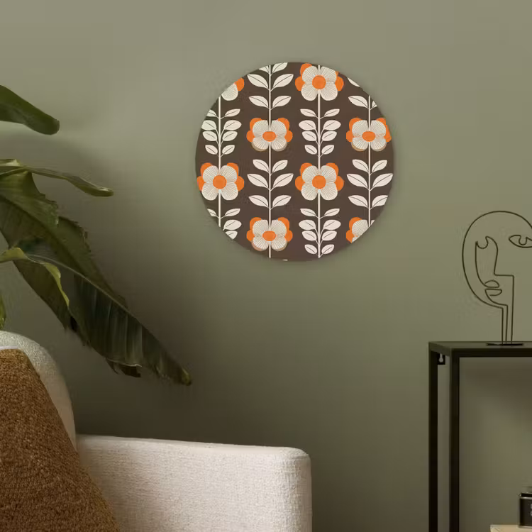 Bloemen - Retro - Bruin Akoestische PET Vilt - Rond klein 838 -sfeer2