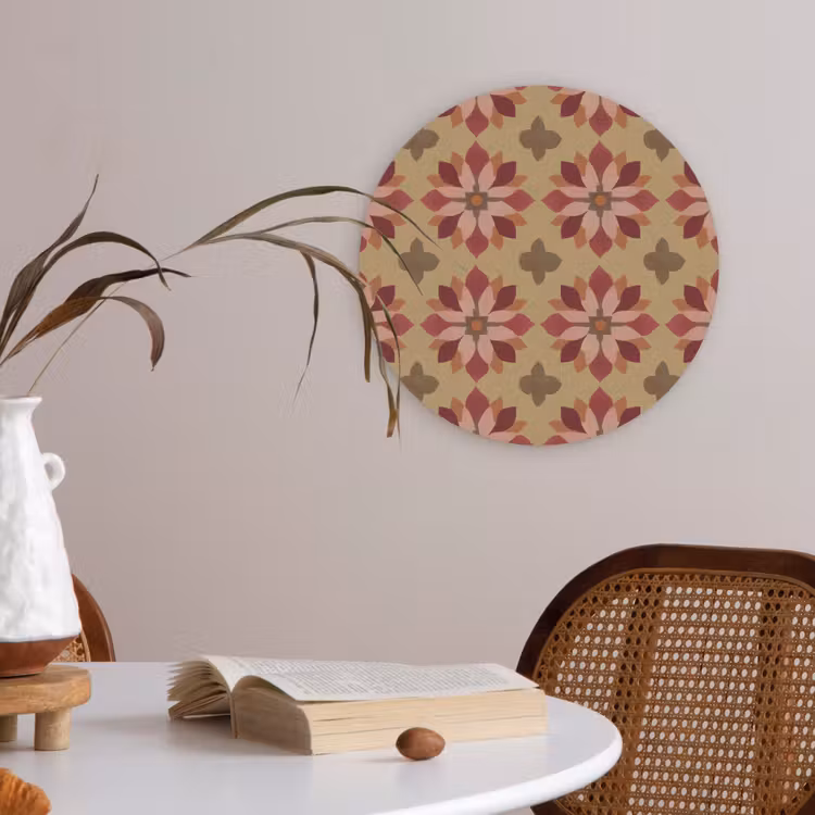 Bloemen - Retro - Groen Akoestische PET Vilt - Rond klein 838 -sfeer3