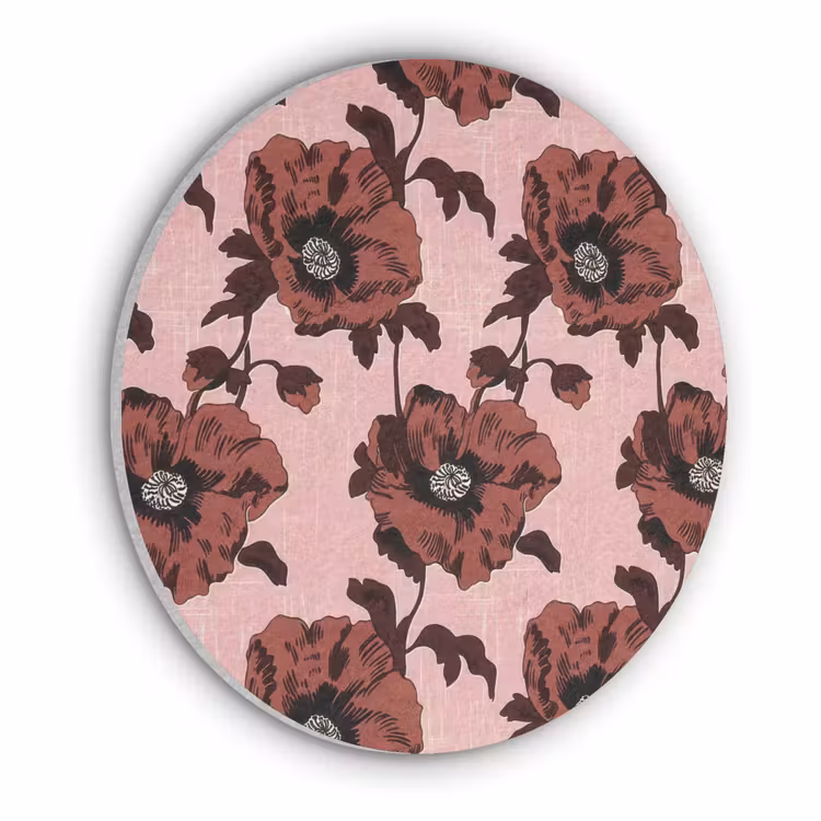 Bloemen - Retro - Rood Akoestische PET Vilt - Rond klein 838 -3d