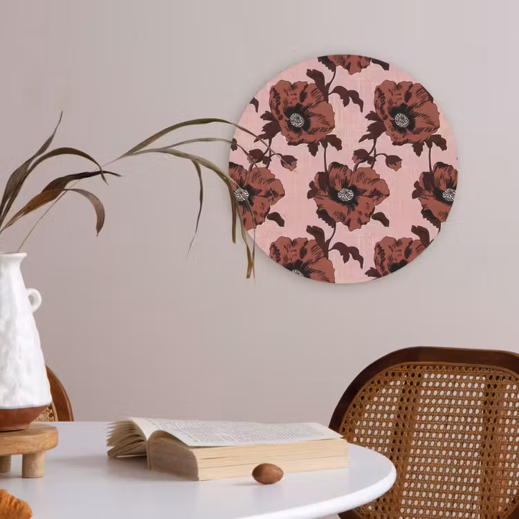 Bloemen - Retro - Rood Akoestische PET Vilt - Rond klein 838 -sfeer3
