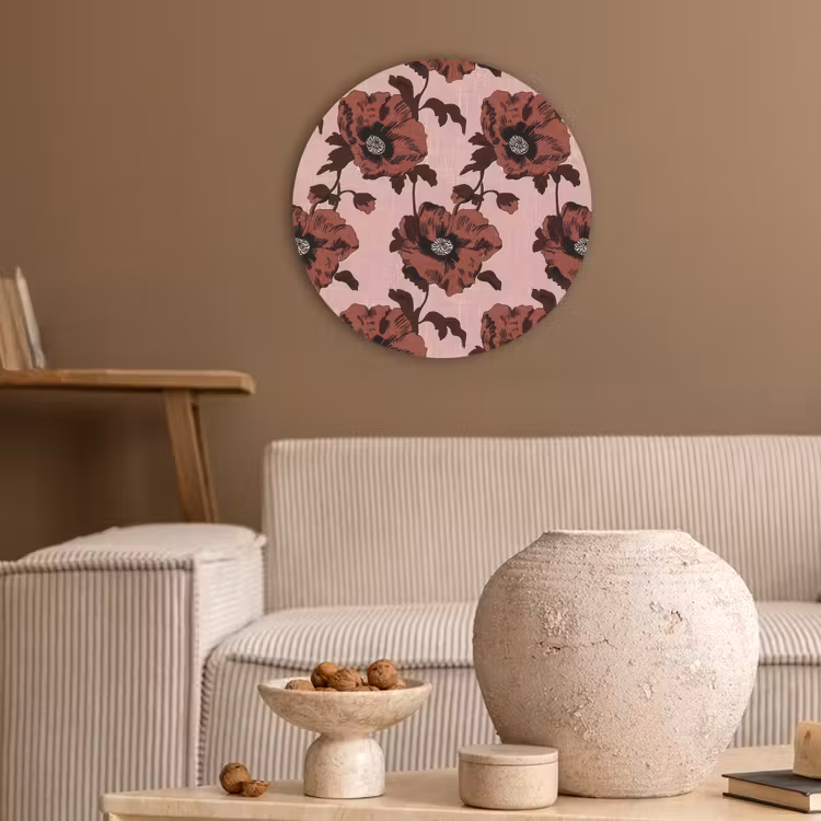 Bloemen - Retro - Rood Akoestische PET Vilt - Rond klein 838 -sfeer1