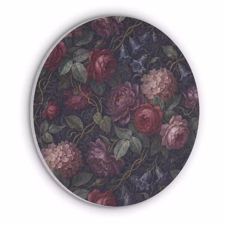 Bloemen - Rood - Klassiek - Donker - Patroon Akoestische PET Vilt - Rond klein -3d