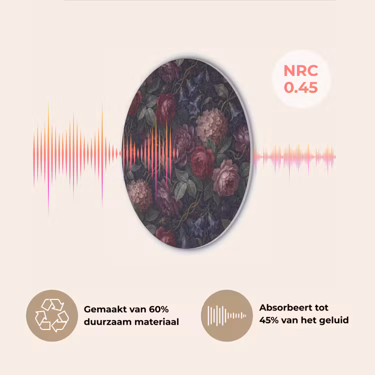 Bloemen - Rood - Klassiek - Donker - Patroon Akoestische PET Vilt - Rond klein -USP_NL