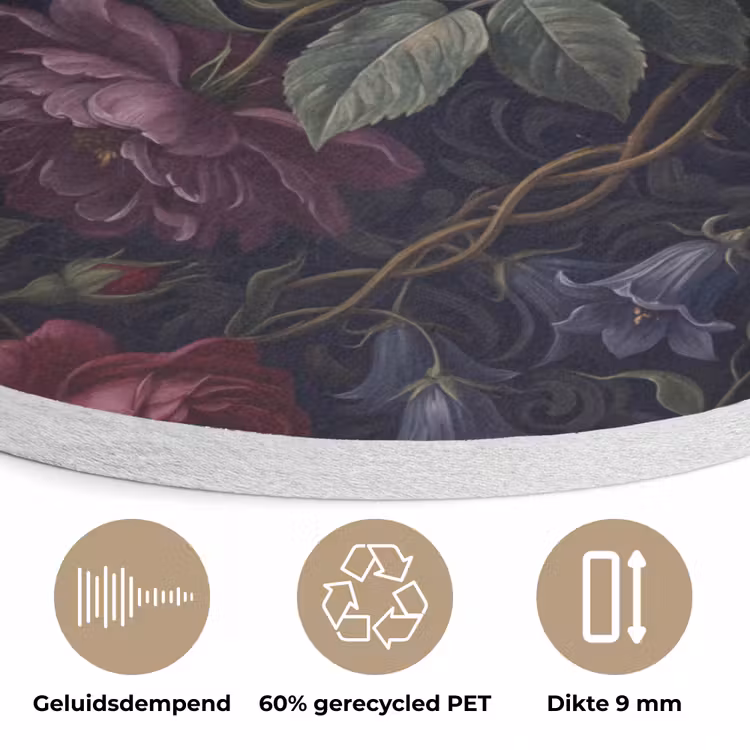 Bloemen - Rood - Klassiek - Donker - Patroon Akoestische PET Vilt - Rond klein -closeup_NL