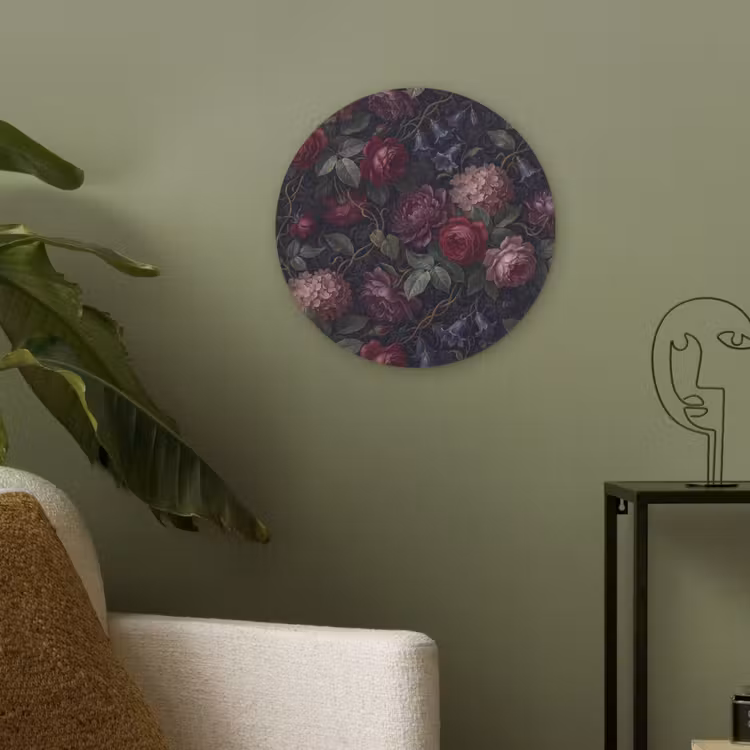 Bloemen - Rood - Klassiek - Donker - Patroon Akoestische PET Vilt - Rond klein -sfeer2