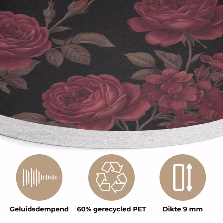 Bloemen - Roos - Patroon - Klassiek - Rood Akoestische PET Vilt - Rond klein -closeup_NL