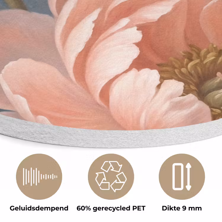 Bloemen - Roze - Beige - Modern - Natuur Akoestische PET Vilt - Rond klein -closeup_NL