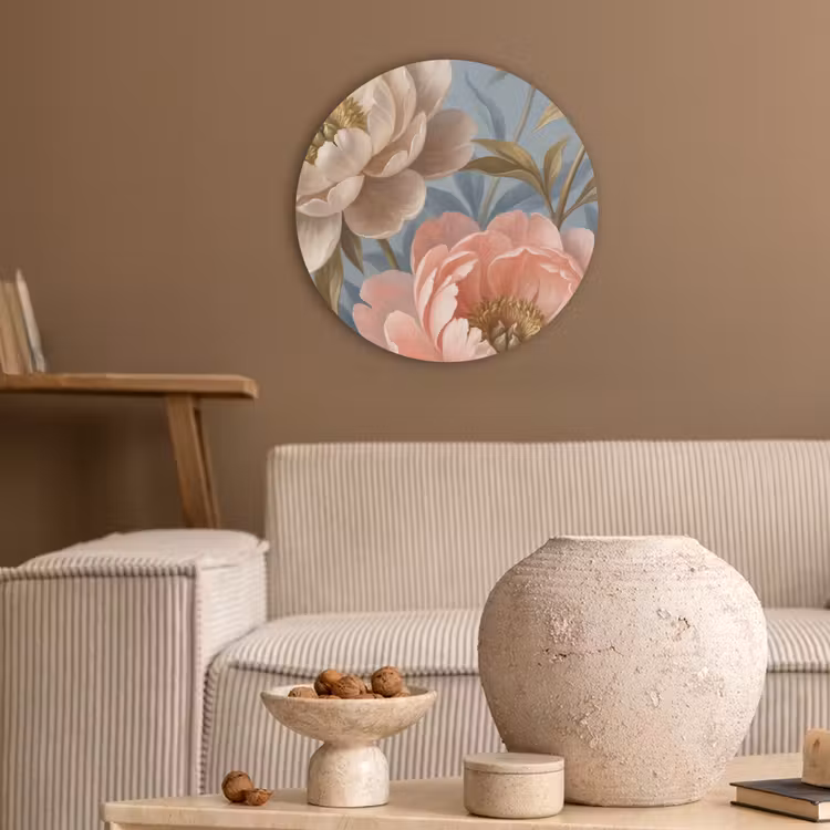 Bloemen - Roze - Beige - Modern - Natuur Akoestische PET Vilt - Rond klein -sfeer1
