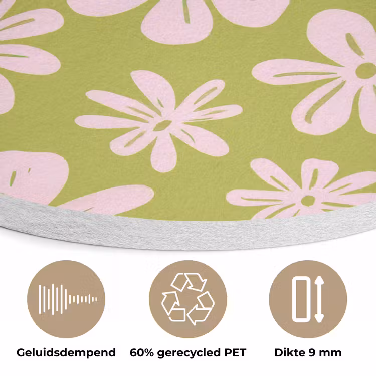 Bloemen - Roze - Getekend - Patroon Akoestische PET Vilt - Rond klein -closeup_NL