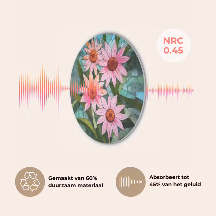 Bloemen - Roze - Glasmozaïek Akoestische PET Vilt - Rond klein -USP_NL