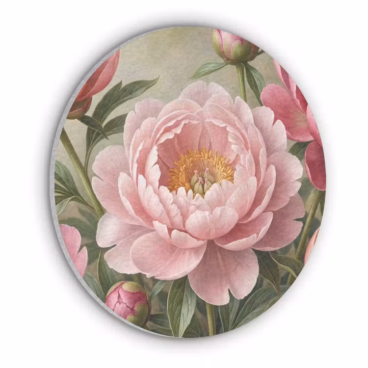 Bloemen - Roze - Klassiek - Gedetailleerd - Natuur Akoestische PET Vilt - Rond klein -3d