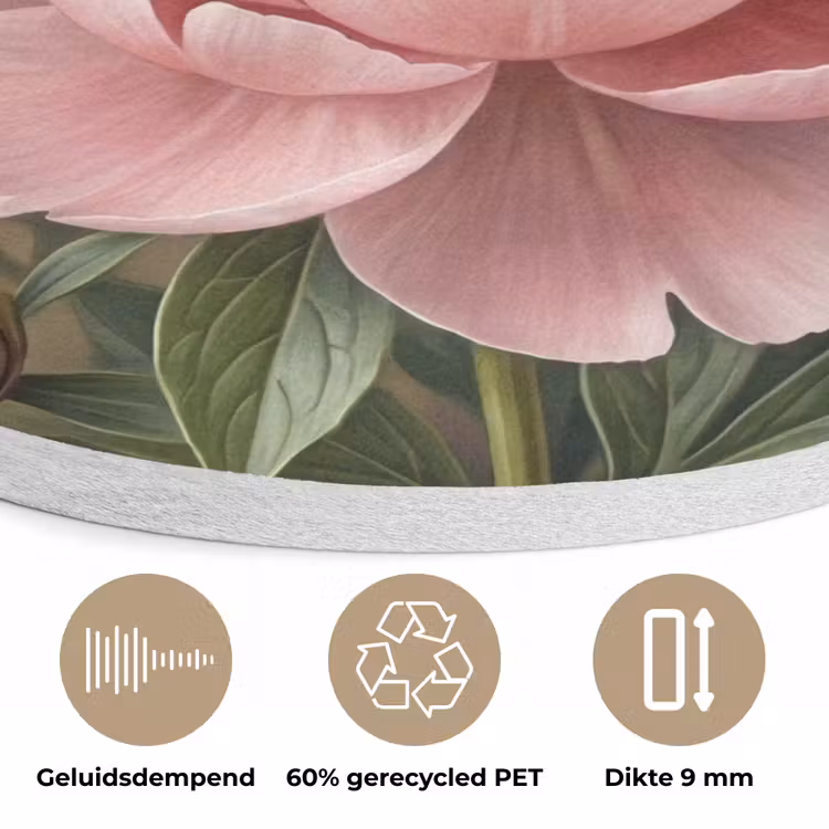 Bloemen - Roze - Klassiek - Gedetailleerd - Natuur Akoestische PET Vilt - Rond klein -closeup_NL