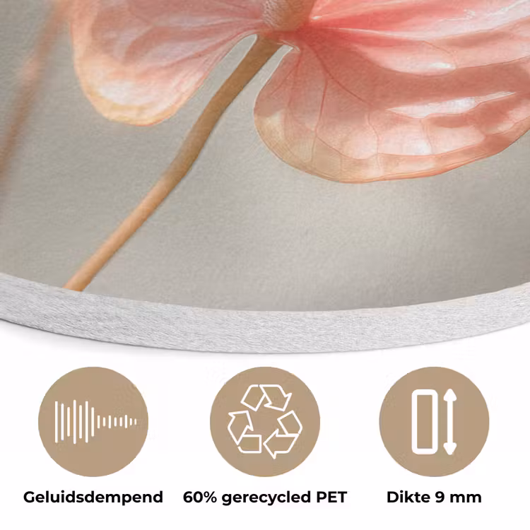 Bloemen - Stelen - Roze - Schaduw Akoestische PET Vilt - Rond klein -closeup_NL