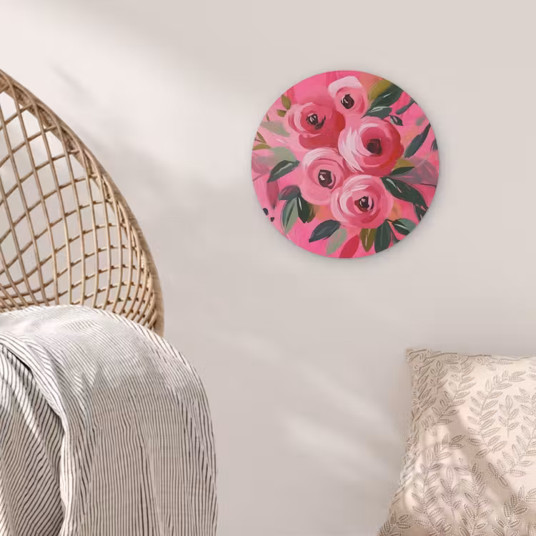 Bloemen - Verf - Roze Akoestische PET Vilt - Rond klein -sfeer4