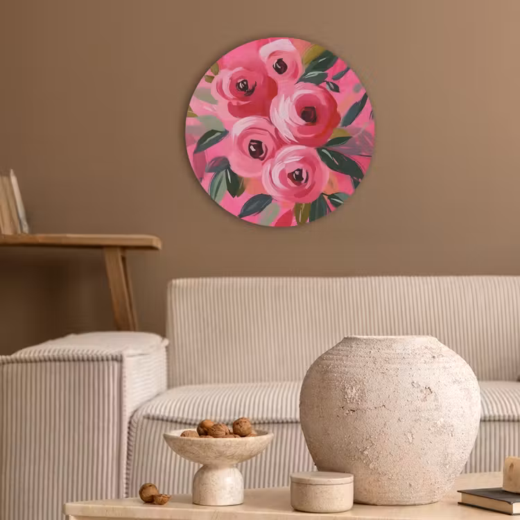Bloemen - Verf - Roze Akoestische PET Vilt - Rond klein -sfeer1