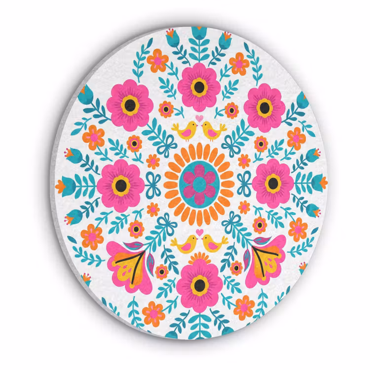 Bloemen - Vogel - Patroon - Kleurrijk - Modern Akoestische PET Vilt - Rond klein -3d