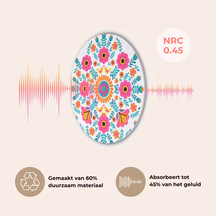 Bloemen - Vogel - Patroon - Kleurrijk - Modern Akoestische PET Vilt - Rond klein -USP_NL