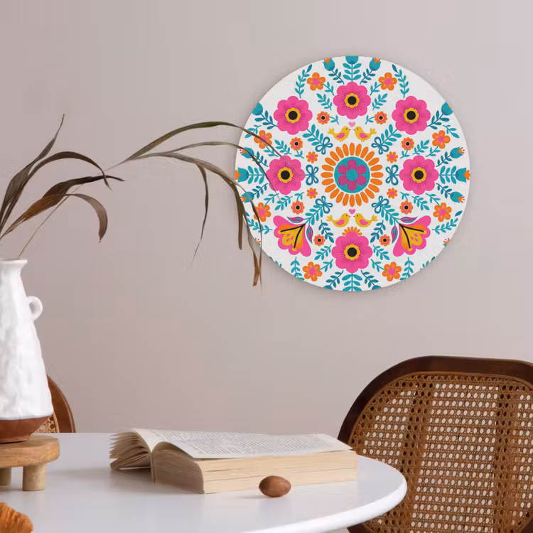 Bloemen - Vogel - Patroon - Kleurrijk - Modern Akoestische PET Vilt - Rond klein -sfeer3