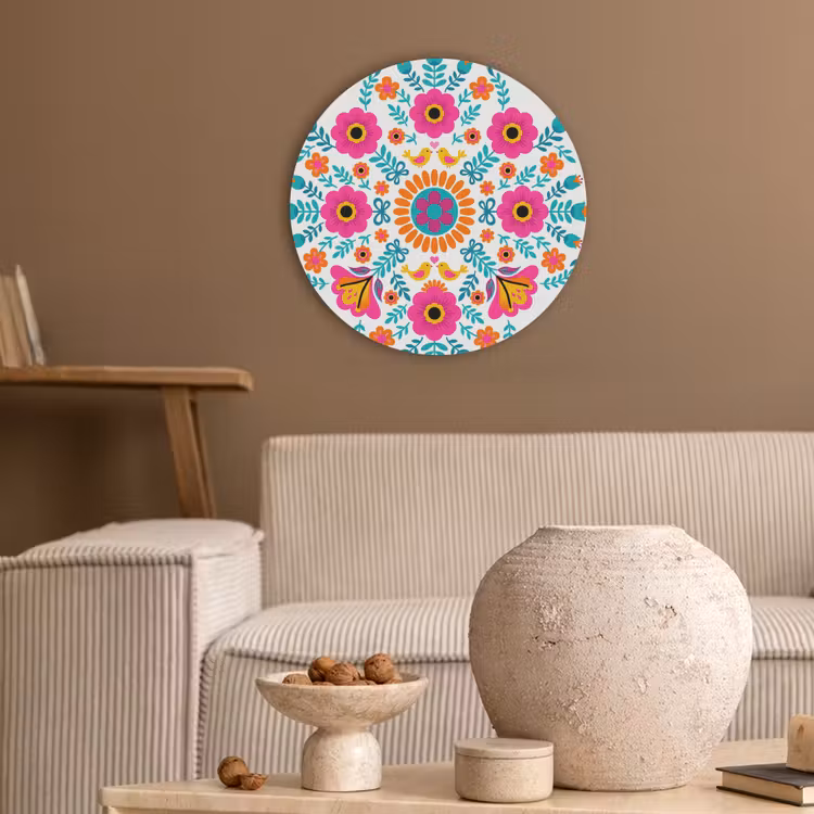 Bloemen - Vogel - Patroon - Kleurrijk - Modern Akoestische PET Vilt - Rond klein -sfeer1
