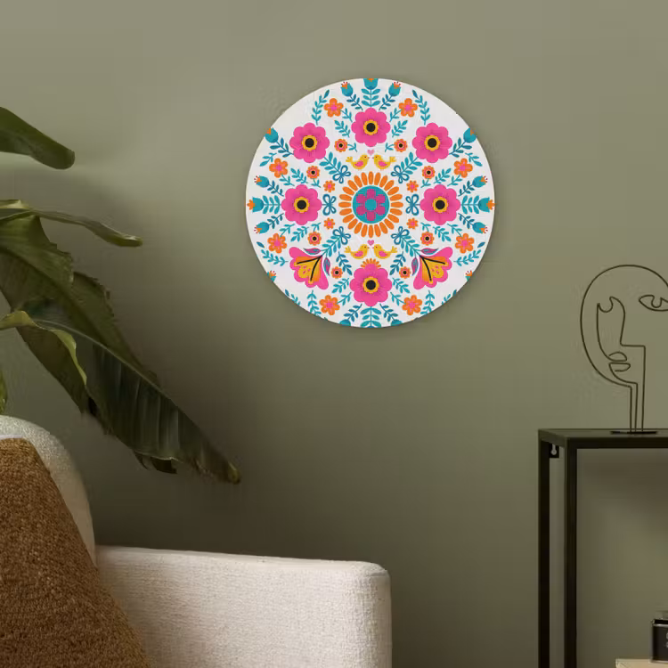 Bloemen - Vogel - Patroon - Kleurrijk - Modern Akoestische PET Vilt - Rond klein -sfeer2