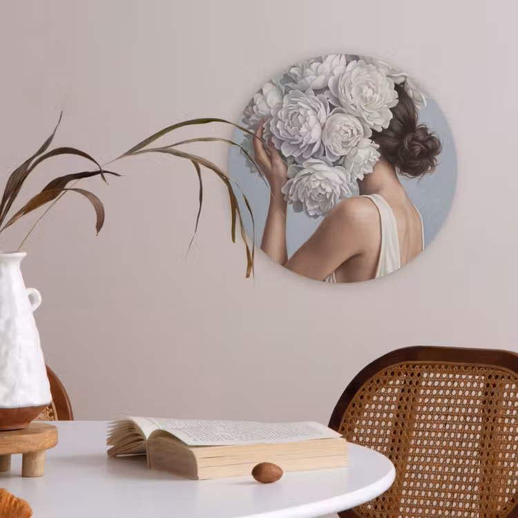 Bloemen - Vrouw - Wit Akoestische PET Vilt - Rond klein -sfeer3