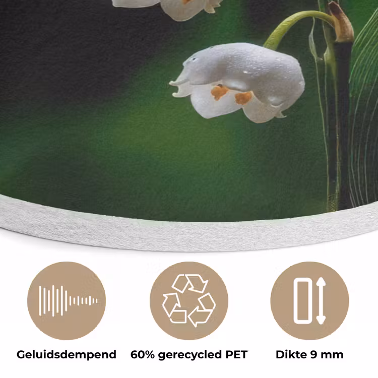 Bloemen - Wit - Bladeren - Lelietjes Akoestische PET Vilt - Rond klein -closeup_NL