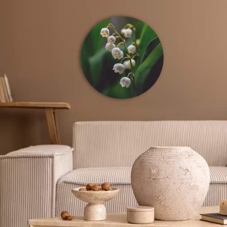Bloemen - Wit - Bladeren - Lelietjes Akoestische PET Vilt - Rond klein -sfeer1
