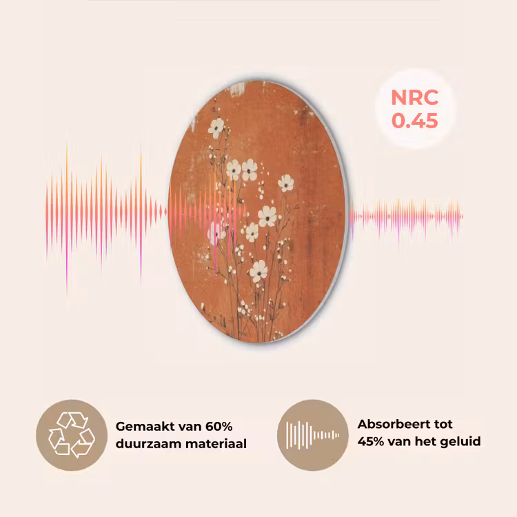 Bloemen - Wit - Subtiel - Roestkleur Akoestische PET Vilt - Rond klein -USP_NL