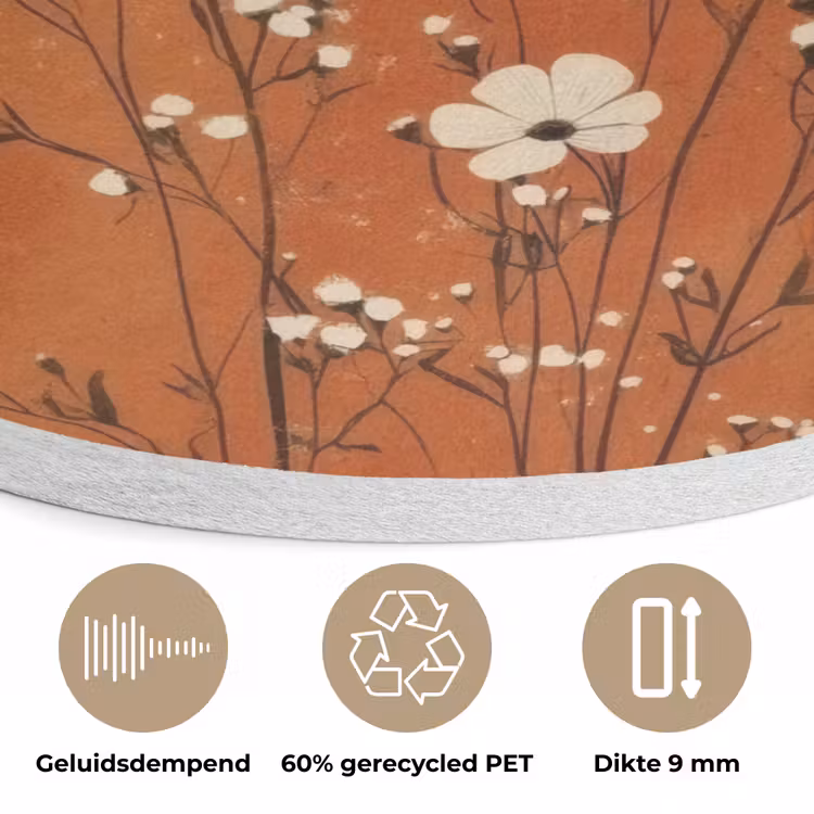 Bloemen - Wit - Subtiel - Roestkleur Akoestische PET Vilt - Rond klein -closeup_NL