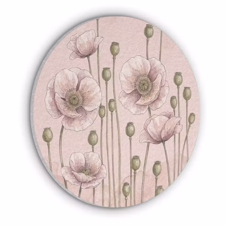 Bloemen - Zomer - Natuur - Aquarel - Roze Akoestische PET Vilt - Rond klein -3d