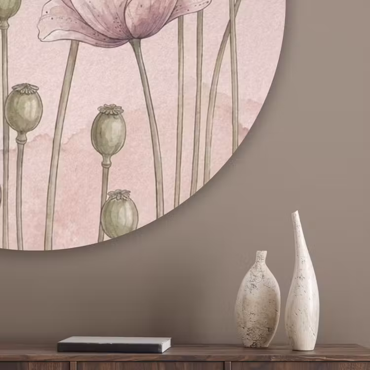 Bloemen - Zomer - Natuur - Aquarel - Roze Akoestische PET Vilt - Rond klein -sfeer5_closeup