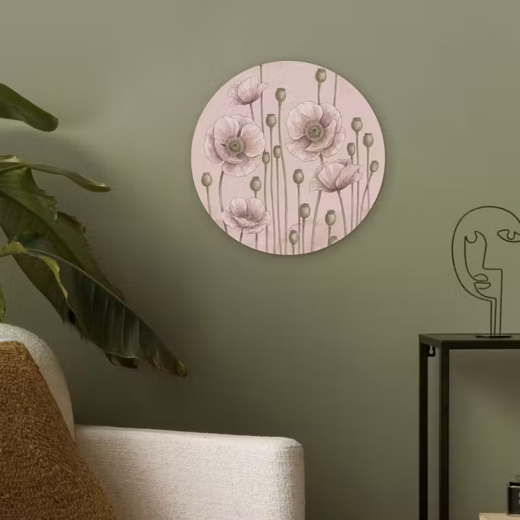 Bloemen - Zomer - Natuur - Aquarel - Roze Akoestische PET Vilt - Rond klein -sfeer2
