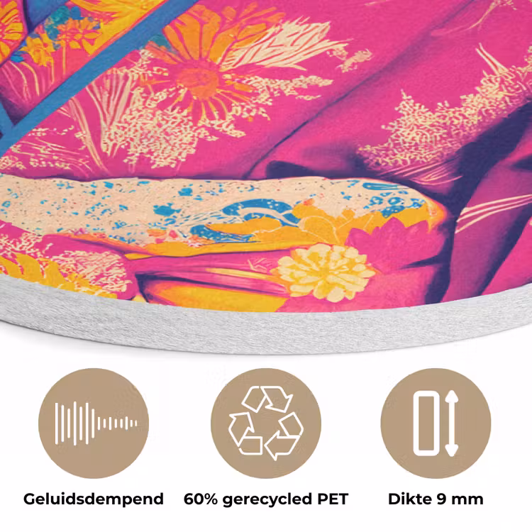 Bloemenkrans - Hagedis - Kimono - Paars Akoestische PET Vilt - Rond klein -closeup_NL