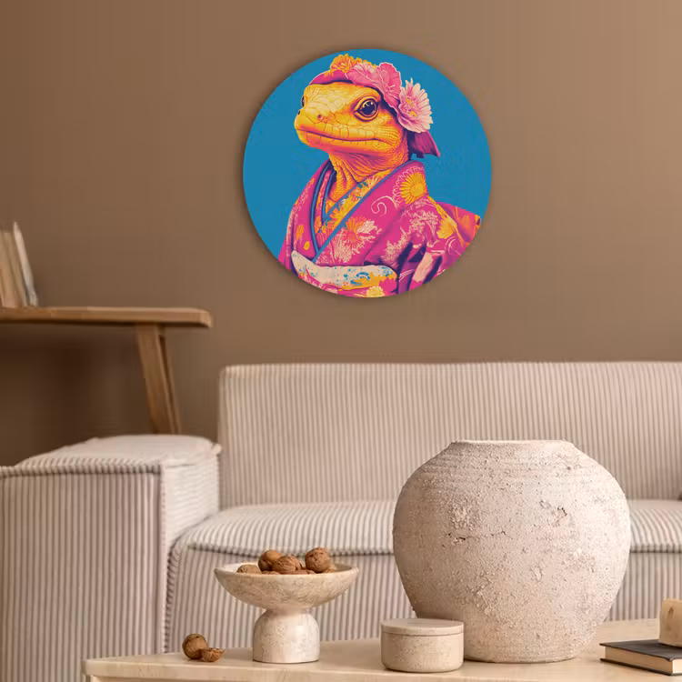 Bloemenkrans - Hagedis - Kimono - Paars Akoestische PET Vilt - Rond klein -sfeer1