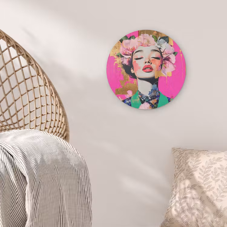 Bloemenkroon - Goud - Vrouw - Portret Akoestische PET Vilt - Rond klein -sfeer4