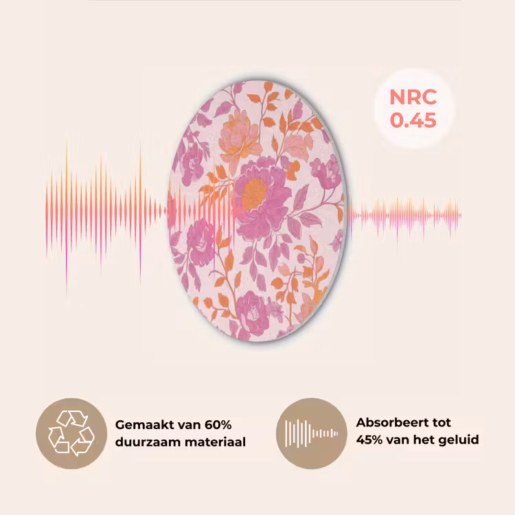 Bloemenpatroon - Roze - Oranje - Bloemen Akoestische PET Vilt - Rond klein -USP_NL