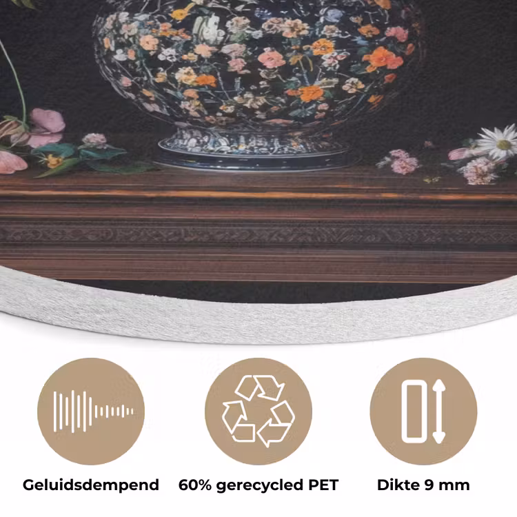 Bloemenvaas - Hout - Bloemen - Boeket Akoestische PET Vilt - Rond klein -closeup_NL