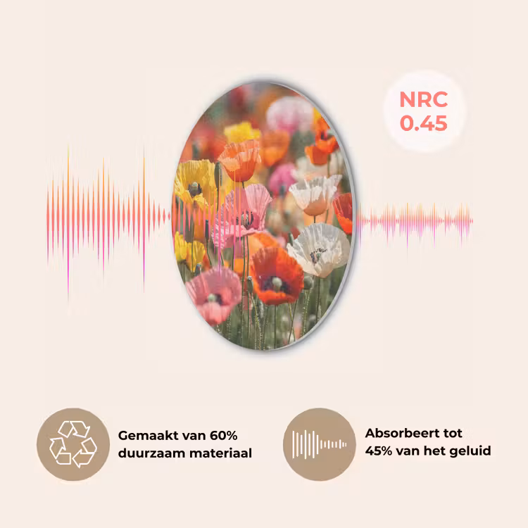 Bloemenveld - Klaprozen - Kleurrijk Akoestische PET Vilt - Rond klein -USP_NL