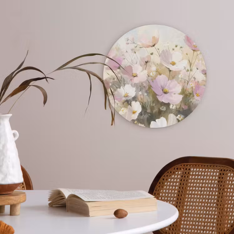 Bloemenveld - Lichte tinten - Geschilderd Akoestische PET Vilt - Rond klein -sfeer3