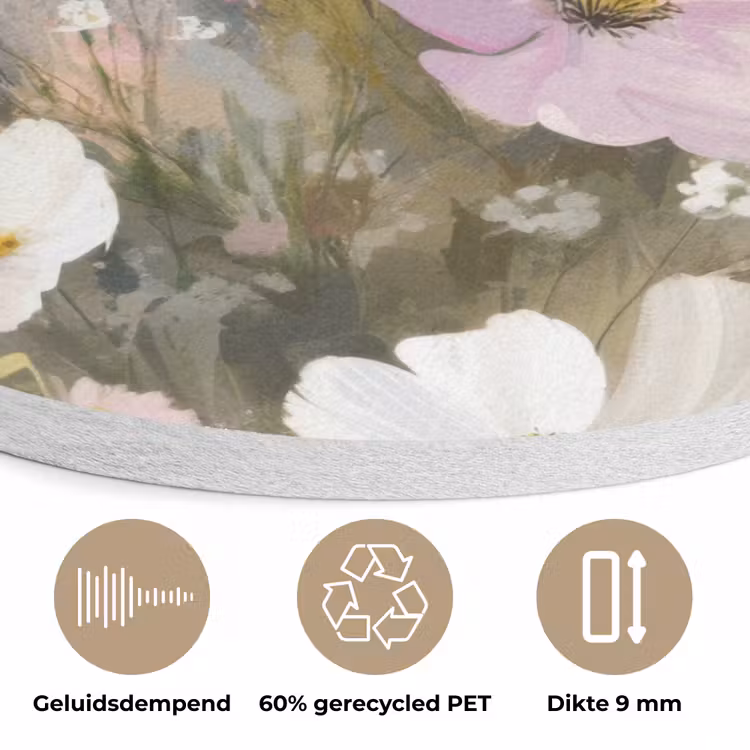 Bloemenveld - Lichte tinten - Geschilderd Akoestische PET Vilt - Rond klein -closeup_NL