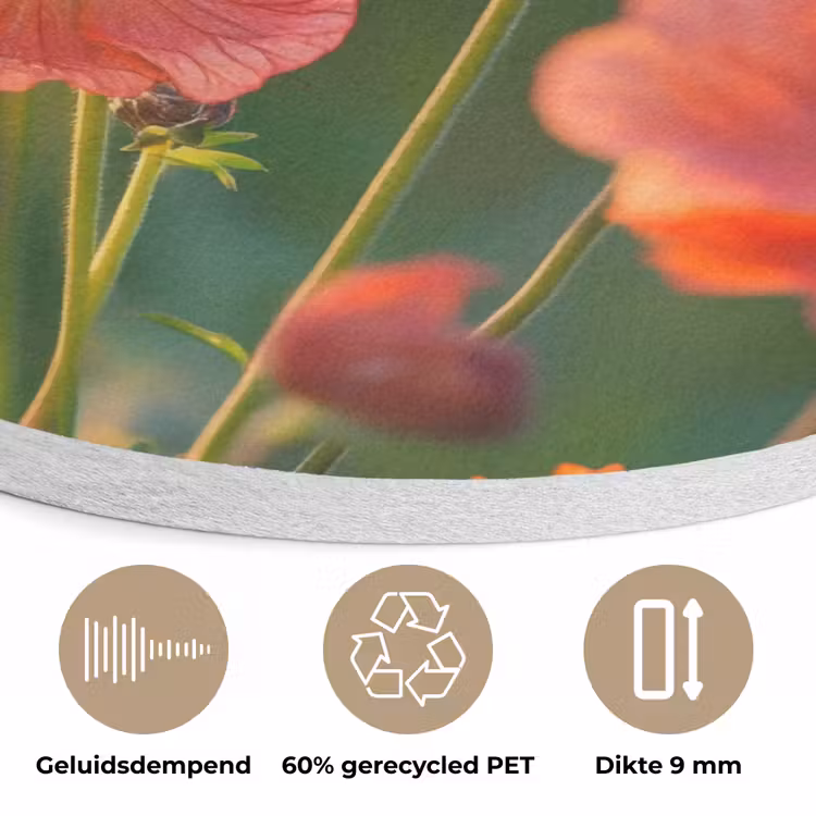 Bloemenveld - Zonnestralen - Oranje Akoestische PET Vilt - Rond klein -closeup_NL