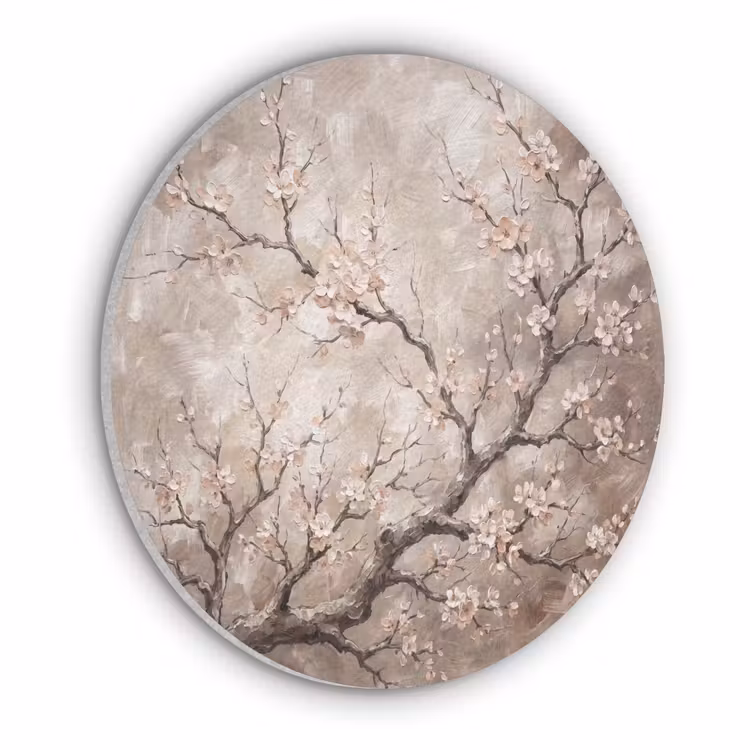 Bloesem - Takken - Schilderij - Beige - Serene Akoestische PET Vilt - Rond klein -3d