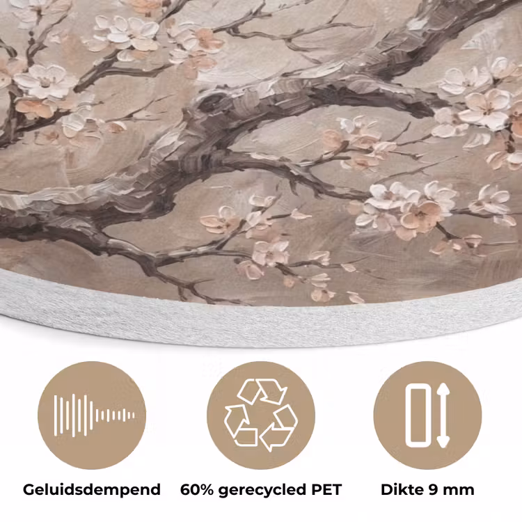 Bloesem - Takken - Schilderij - Beige - Serene Akoestische PET Vilt - Rond klein -closeup_NL