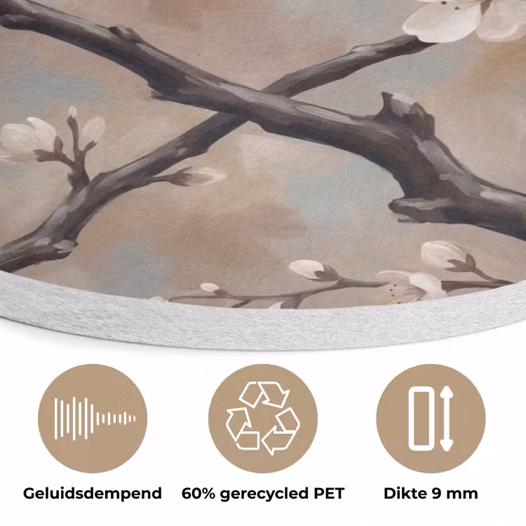 Bloesem - Takken - Schilderij - Beige - Serene Akoestische PET Vilt - Rond klein -closeup_NL