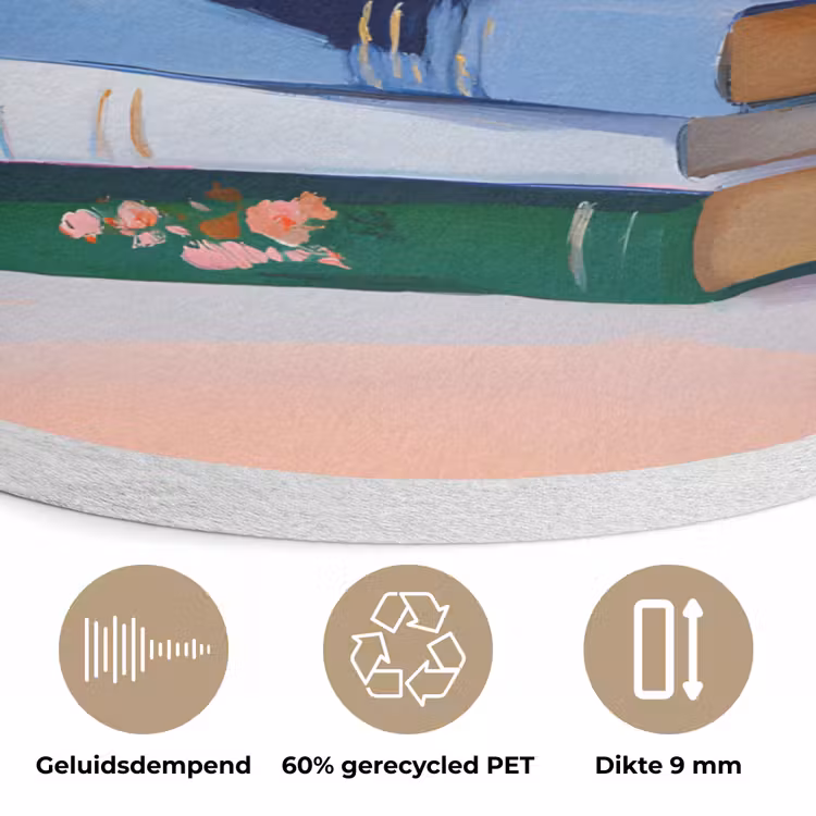 Boeken - Stapel - Kleurrijk Akoestische PET Vilt - Rond klein -closeup_NL